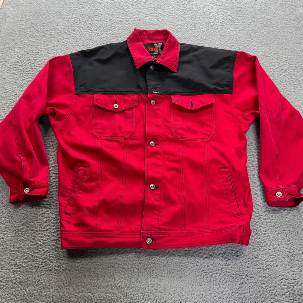 Boom-X Jacket Mens XXL Red Black Colorblock Workwear Denim Utility Street